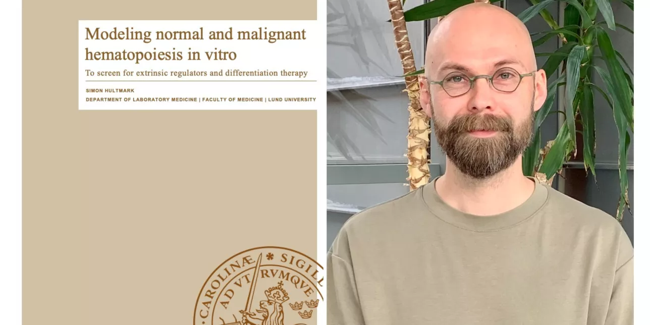 Portrait of Simon (right) and an image of his thesis cover (left).