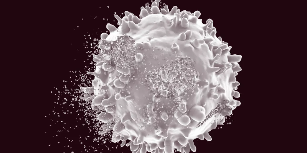 Conceptual image of the destruction of a leukemia blood cell