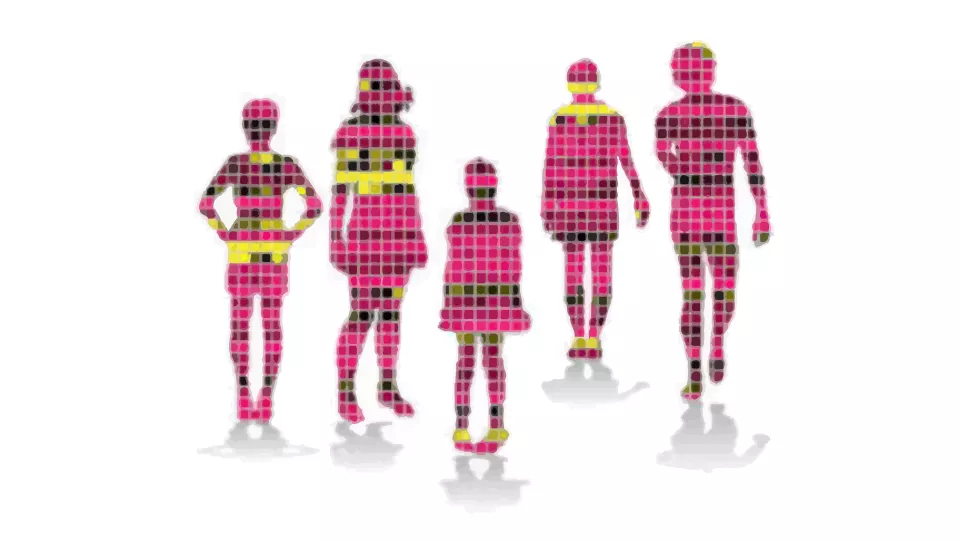 Silhouettes of humans merged with a heatmap