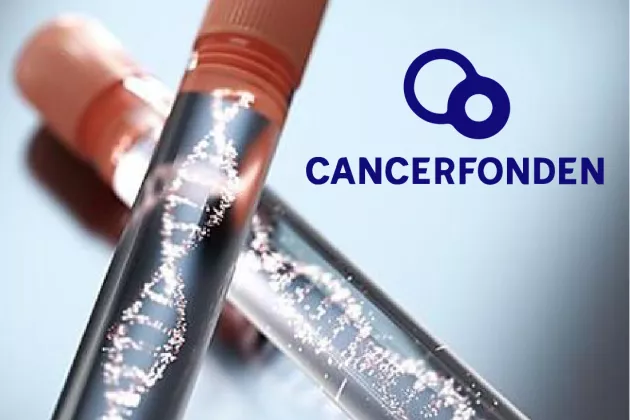 Test tubes and the Swedish Cancer Foundation's logo