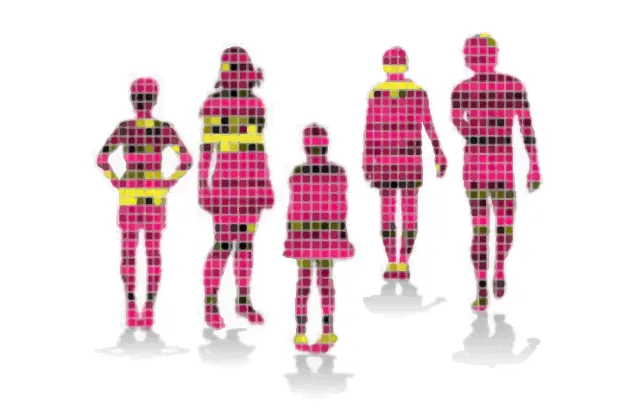 Silhouettes of humans merged with a heatmap