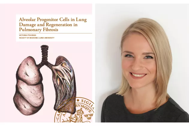 Photo of Victoria (right) and an image of her thesis cover (left).