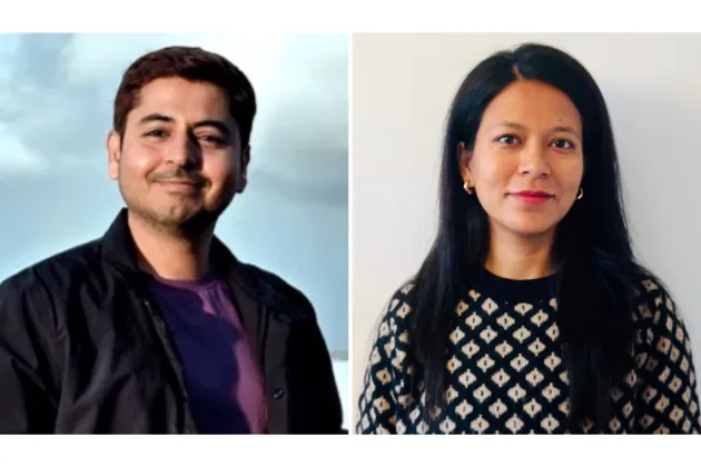 Image collage with a photo of Jiten Sharma (left) and Sandhya Malla (right).