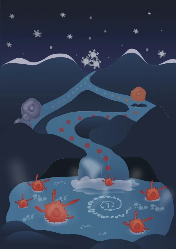 The image illustrates how the three transcription factors (the snowflake triad) reprogram cells into dendritic cells.