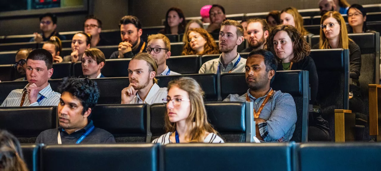 Photo of the audience during a lecture at the lund stem cell center 20th anniverary conference 2023.