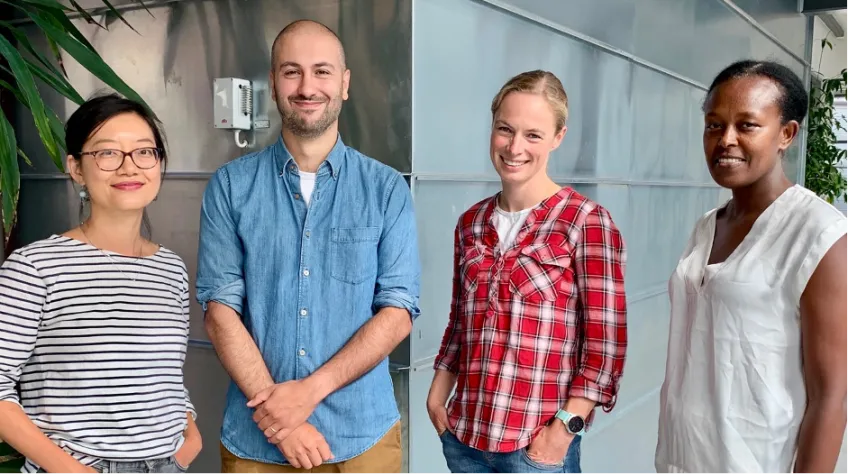 Photo. From left to right: Researchers, Joan Yuan, Stefano Vergani, Lund Stem Cell Center, and Konjit Getachew Muleta and Katharina Lahl, Immunology Division. Photo: Alexis Luis